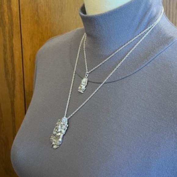 “Lucky Ganesh” Silver Hindu Elephant God Handmade 2-Layer Adjustable Necklace - Picture 5 of 16